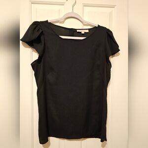 LOFT Black Flutter Sleeve Button-Back Top – L